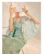 Mint Mirage Embroidered Open-Front Cardigan & Acetate Slip Dress Set — Neo-Oriental Two-Piece