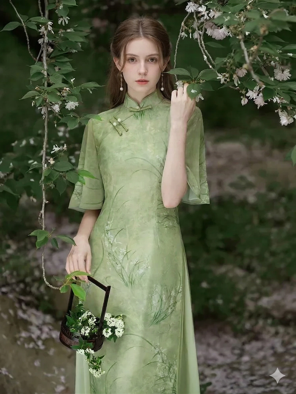 Meadow Mist Butterfly-Sleeve Qipao Dress | Neo-Chinese Cheongsam, Modern Oriental Dress, Elegant Evening / Daily Wear