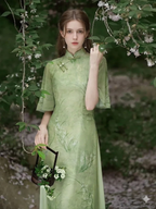 Meadow Mist Butterfly-Sleeve Qipao Dress | Neo-Chinese Cheongsam, Modern Oriental Dress, Elegant Evening / Daily Wear