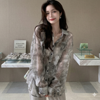 Ink-Wash Mist: Oversized Tie-Dye Shirt | Vintage Sun-Protection Summer Blouse | Breathable Korean Style Top