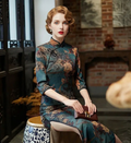 Emerald Teal Floral Brocade Qipao Dress | Neo-Chinese Cheongsam, Modern Oriental Dress, Elegant Evening / Daily Wear