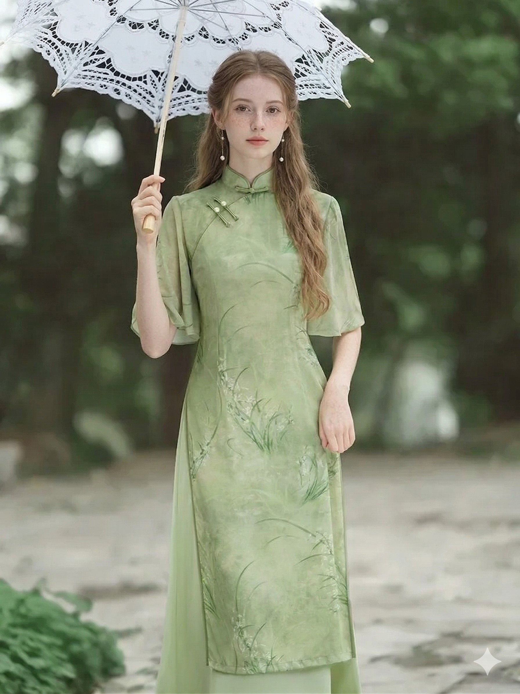 Meadow Mist Butterfly-Sleeve Qipao Dress | Neo-Chinese Cheongsam, Modern Oriental Dress, Elegant Evening / Daily Wear
