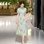 Ink Bamboo Leaf Ao Dai-Inspired Qipao Dress