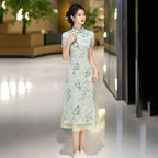 Ink Bamboo Leaf Ao Dai-Inspired Qipao Dress