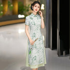 Ink Bamboo Leaf Ao Dai-Inspired Qipao Dress