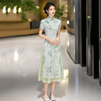 Ink Bamboo Leaf Ao Dai-Inspired Qipao Dress