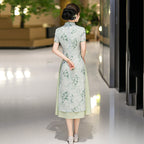 Ink Bamboo Leaf Ao Dai-Inspired Qipao Dress