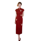 Red crane jacquard wedding qipao dress, full length