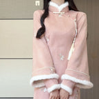 Pink qipao dress stand collar and floral embroidery