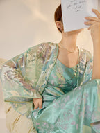 Mint Mirage Embroidered Open-Front Cardigan & Acetate Slip Dress Set — Neo-Oriental Two-Piece