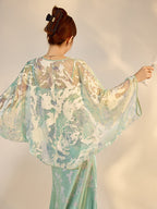 Mint Mirage Embroidered Open-Front Cardigan & Acetate Slip Dress Set — Neo-Oriental Two-Piece