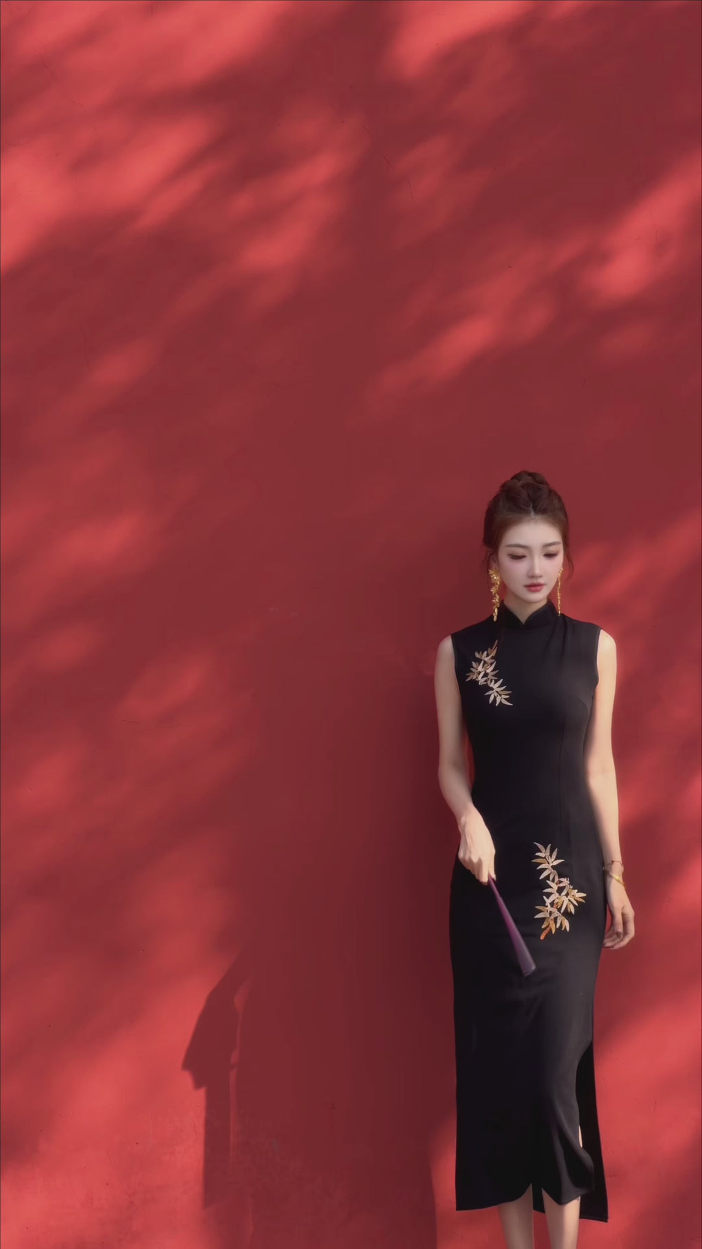 Midnight Bamboo Embroidered Cheongsam Dress | Sleek Black Qipao, Modern New Chinese Style