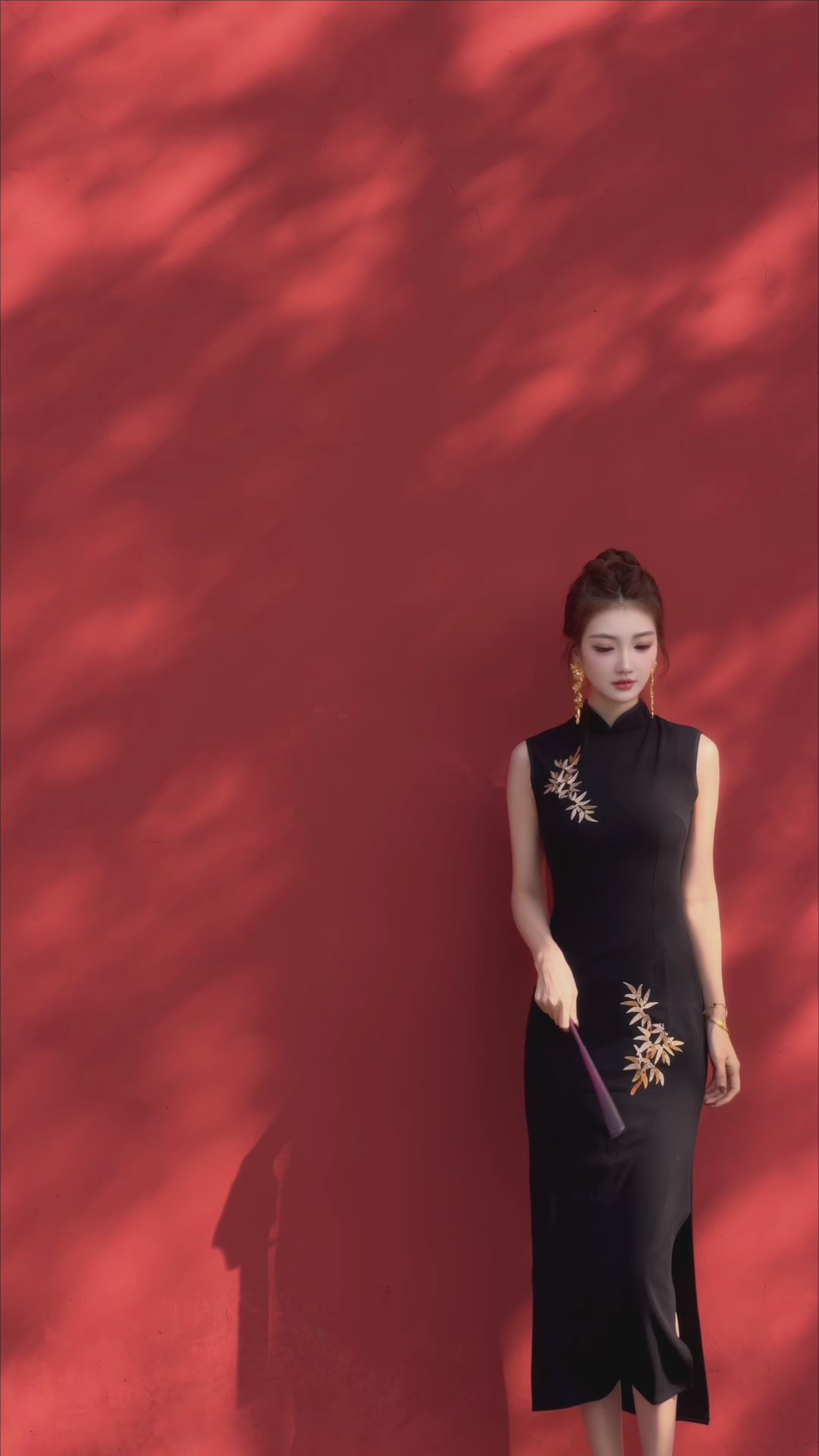 Midnight Bamboo Embroidered Cheongsam Dress | Sleek Black Qipao, Modern New Chinese Style